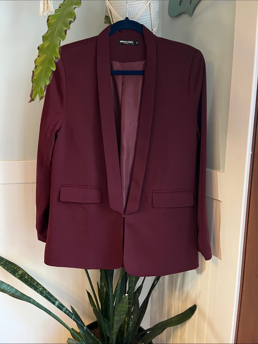 URBAN COCO Women's Maroon Shawl Lapel Blazer